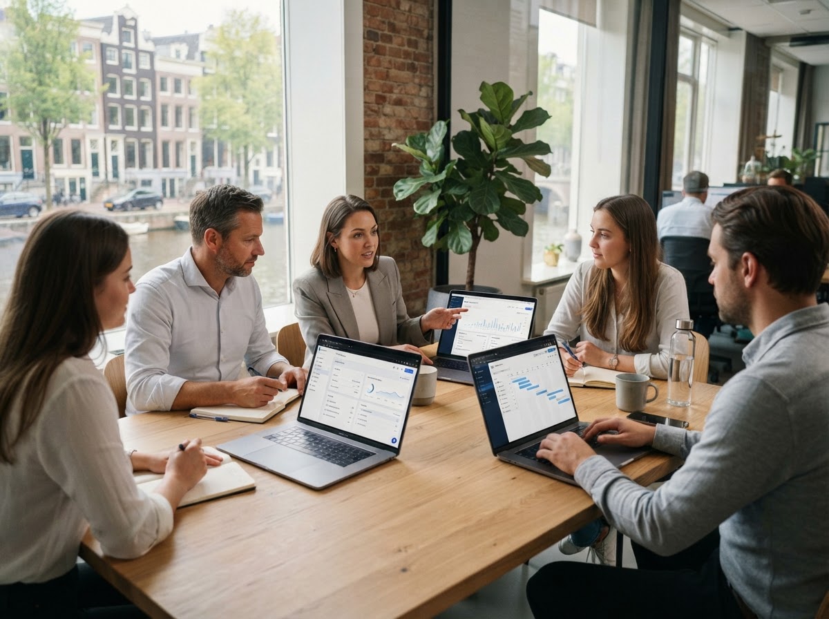 Orde tak team bij de analyse van marktdata op kantoor